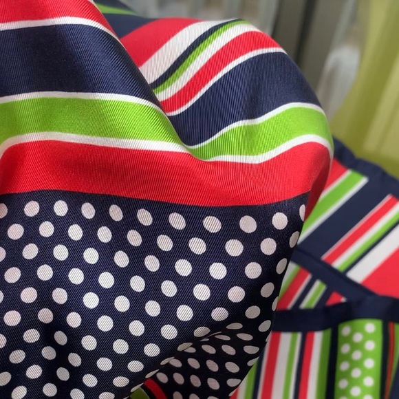 Vintage Echo 100% Pure Silk Striped Polkadot Scarf 45” x 15” - Picture 9 of 17